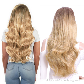 Long Ocean Wavy Ombre Blonde Black Capless Wigs Hair Clips Extension 24Inches Wavy 3/4 Half Wig Synthetic Hair Extensions